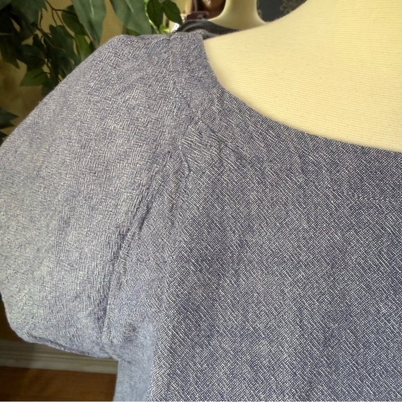 Free People Size M Crazy Hearts Chambray Babydoll Top Short Sleeve Oversized - Picture 4 of 9